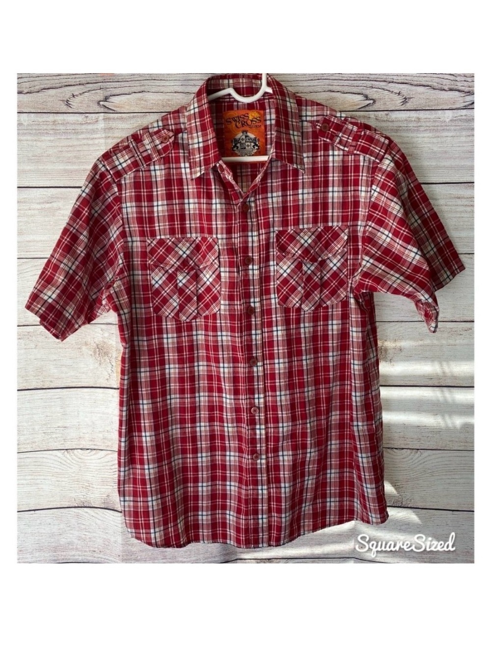 Swiss Cross Men’s Large Red Plaid Short Sleeve Button Down Shirt Western Flannel